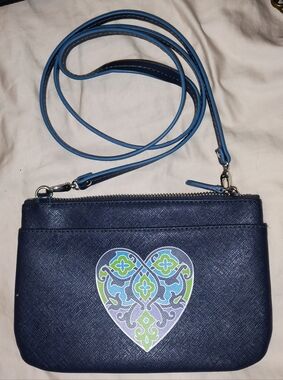 Brighton Heart Bag Blue Leather Crossbody Shoulder Bag Purse Clutch